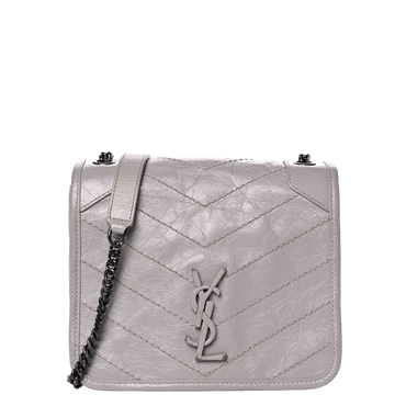 SAINT LAURENT NIKI  LEATHER CHAIN WALLET GREY 19CM