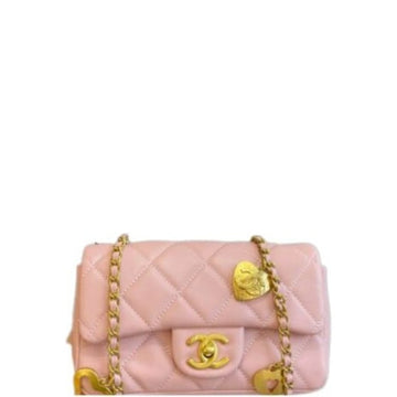 CHL FLAP BAG WITH HEART CC  PINK 20CM