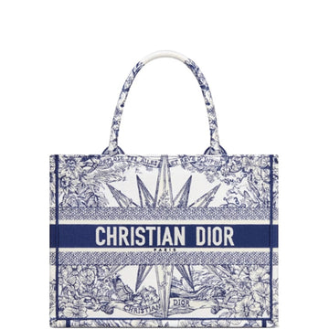 DIR MEDIUM BOOK TOTE WHITE BLUE REEVE D'INFINI EMBROIDERY 36CM