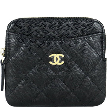CHL CAVIAR QUILTED ZIP CARD HOLDER BLACK WALLET