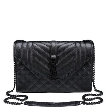SAINT LAURENT ENVELOPE SMALL BAG IN MIX MATELASSE GRAIN DE POUDRE EMBOSSED BLACK NOIR 21CM