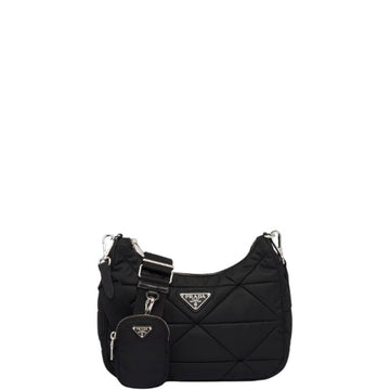 PR PADDED LEATHER SHOULDER BAG BLACK 25CM