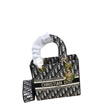 DIR MEDIUM LADY D-LITE BAG CANVAS BLACK AND WHITE 24CM 19 MA 3473