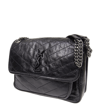 SAINT LAURENT NIKI BABY CHAIN BAG IN CRINKLED  BLACK NOIR 21CM 6331600EN041000