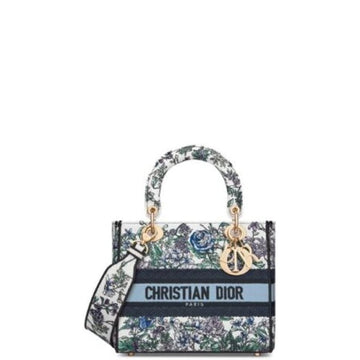 DIR MEDIUM LADY D LITE BAG WHITE MULTICOLOR FLOWERS 24CM