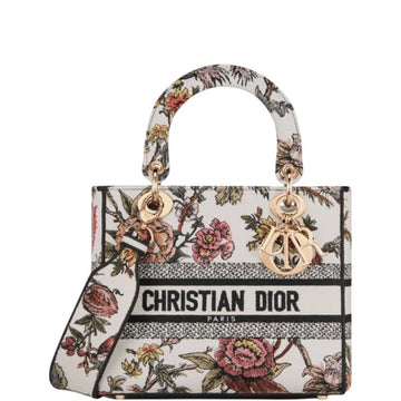 DIR MEDIUM LADY D-LITE BAG WHITE JARDIN BOTANIQUE EMBROIDERY 24CM