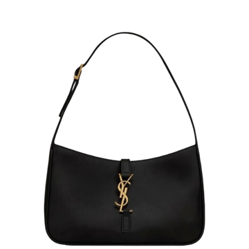 SAINT LAURENT LE 5 A 7 HOBO BAG IN SMOOTH LEATHER BLACK GOLD 23CM
