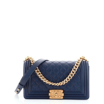 CHL CLASSIC BOY FLAP QUILTED LAMBSKIN SHOULDER BAG NAVY BLUE
