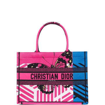 DIR MEDIUM BOOK TOTE BRIGHT BLUE AND BRIGHT PINK D-JUNGLE POP EMBROIDERY 36CM