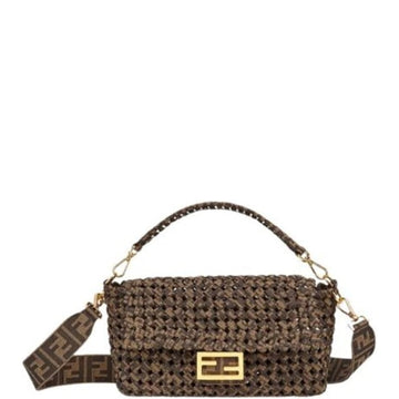 FD BAGUETTE JACQUARD FABRIC INTERLACE BAG BROWN 25CM 8BR600ABMRF0A6E