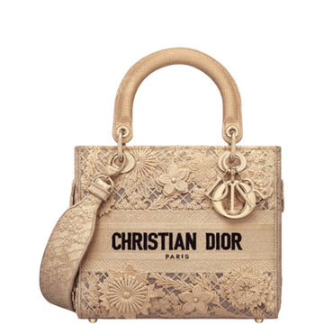 DIR MEDIUM LADY D-LITE BAG BEIGE 3D MACRAME EFFECT 24CM HIGH QUALITY
