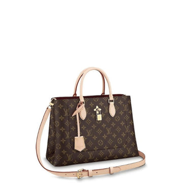LUV FLOWER TOTE BAG 34CM BROWN WITH LINE BEIGE M43551