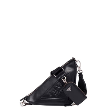 PR TRIANGLE LEATHER MINI BAG BLACK 27CM