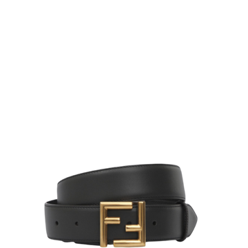 FD BLACK LEATHER BELT WITH FD GOLD BUCKLE 40MM