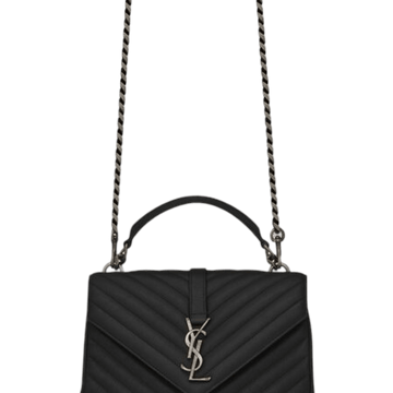 SAINT LAURENT COLLEGE MEDIUM SILVER CHAIN IN QUILTED BLACK SILVER 24CM