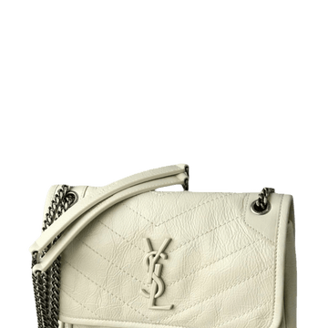 SAINT LAURENT NIKI  LEATHER CHAIN WALLET CREAM 19CM
