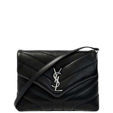 SAINT LAURENT LOULOU TOY STRAP BAG IN QUILTED Y LEATHER BLACK 20CM