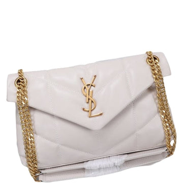 SAINT LAURENT PUFFER SMALL CHAIN BAG IN QUILTED LAMBSKIN WHITE GOLD 29CM
