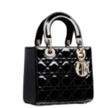 DIR MEDIUM LADY BLUSH CANNAGE LAMBSKIN BAG SHINY BLACK 20CM HIGH QUALITY