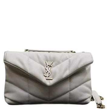 SAINT LAURENT LOULOU SMALL WHITE QUILTED LEATHER SHOULDER BAG 23CM