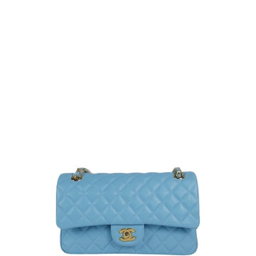CHL CLASSIC MEDIUM LAMBSKIN FLAP BAG LIGHT BLUE GOLD 25CM