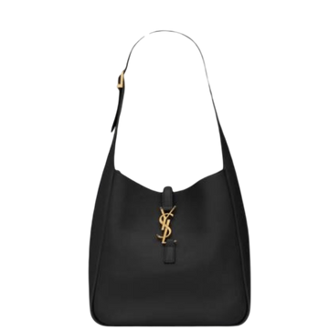 SAINT LAURENT LE 5 A 7 SOFT SMALL HOBO BAG IN SMOOTH LEATHER BLACK