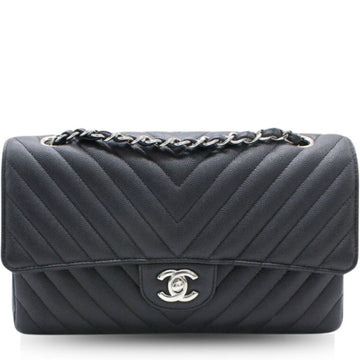 CHL CHEVRON CLASSIC HANDBAG SILVER HARDWARE BLACK