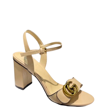 SANDAL GG LEATHER MID HEEL SANDAL BEIGE