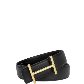 HM LEATHER BELT GOLD BUCKLE BLACK 38MM