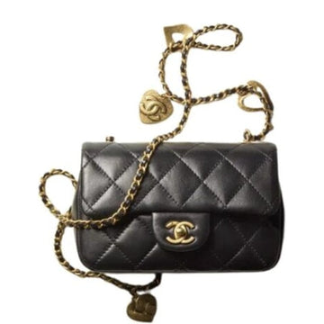 CHL FLAP BAG WITH HEART CC  BLACK 20CM