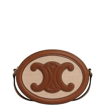 CE OVAL BAG CUIR TRIOMPHE IN TEXTILE AND CALFSKIN NATURAL 20CM