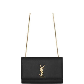 SAINT LAURENT KATE MEDIUM CHAIN BAG IN GRAIN DE POUDRE EMBOSSED LEATHER BLACK