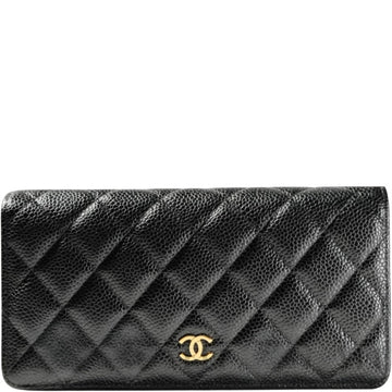 CHL BLACK QUILTED LAMBSKIN CLASSIC LONG FLAP WALLET 19.5CM