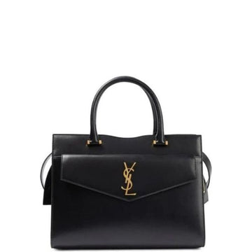 SAINT LAURENT UPTOWN MEDIUM LEATHER TOTE BAG BLACK 31CM