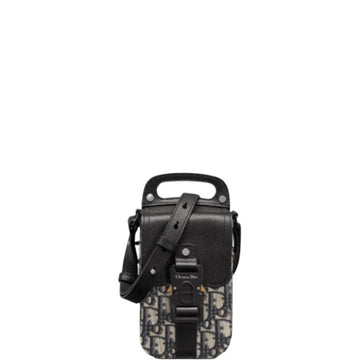 DIR SADDLE VERTICAL POUCH WITH STRAP OBLIQUE JACQUARD AND DARK BLUE GRAINED CALFSKIN 11CM HIGH QUALITY