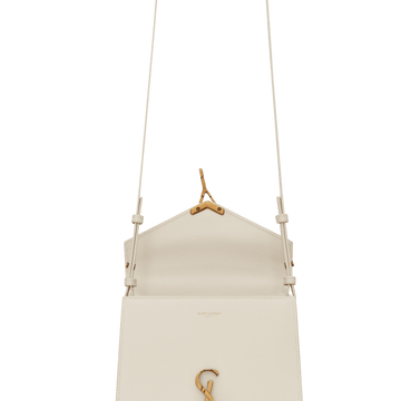 SAINT LAURENT CASSANDRA MEDIUM TOP HANDLE IN GRAIN DE POUDRE EMBOSSED WHITE LEATHER 24CM