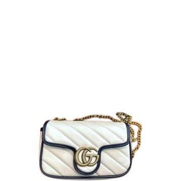 GG DIAGONAL QUILT LEATHER MINI GG MARMONT TORCHON SHOULDER BAG WHITE 16CM