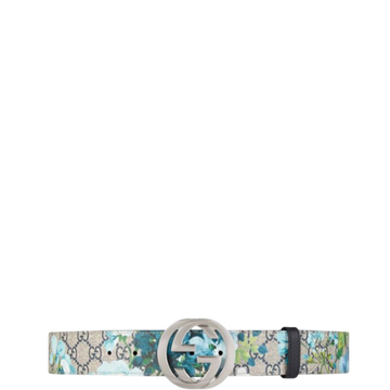 GG'S SILVER BUCKLE BLUE SAKORA FLOWER BELT 4CM