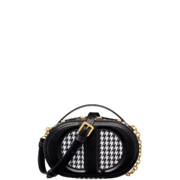 DIR SIGNATURE OVAL CAMERA HOUNDSTOOTH EMBROIDERED BAG BLACK 18CM