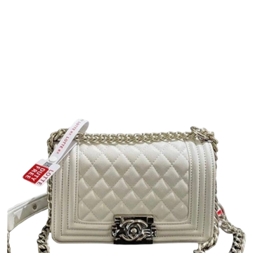 CHL BOY FLAP WITH PALLADIUM HARDWARE WHITE 20CM
