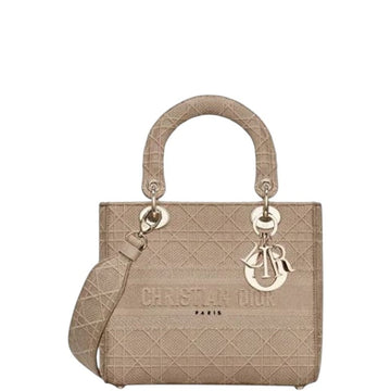 DIR LADY D LITE BAG BEIGE CANNAGE EMBROIDERY 24CM M0565OREYM919