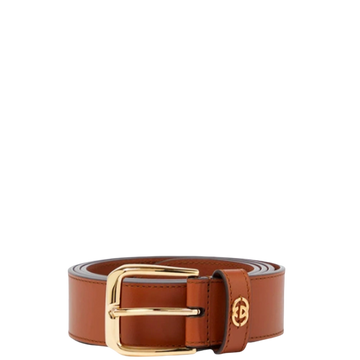 GG BROWN BELT WITH SQUARE BUCKLE AND INTERLOCKING G GOLD MEATL 35MM