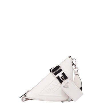 PR TRIANGLE LEATHER MINI BAG WHITE 27CM