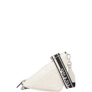 PR SAFFIANO TRIANGLE BAG WHITE 27CM