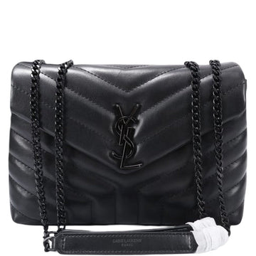 SAINT LAURENT LOULOU SMALL CHAIN BAG IN MATELASSE Y BLACK NOIR 23CM