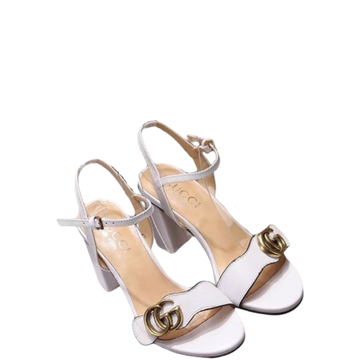 SANDAL GG LEATHER MID HEEL SANDAL WHITE