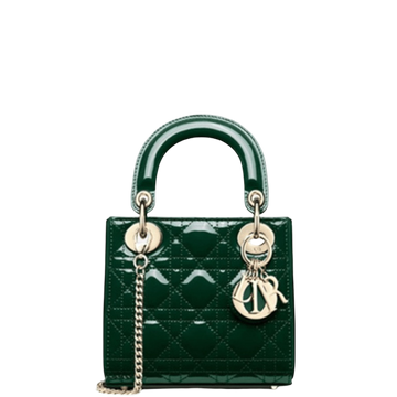 DIR MEDIUM LADY BLUSH CANNAGE LAMBSKIN BAG DARK GREEN 20CM HIGH QUALITY