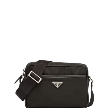 PR TRIANGLE LOGO RE-NYLON AND SAFFIANO LEATHER BLACK