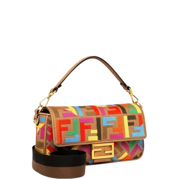 FD BAGUETTE BROWN CANVAS WITH MULTICOLOR FF 26CM
