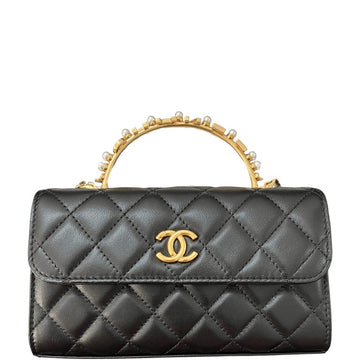 CHL LAMBSKIN MINI KELLY FLAP BAG BLACK 17CM